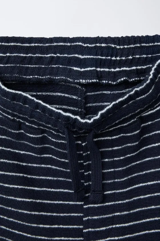 STRIPED TOWELLING EFFECT T-SHIRT AND BERMUDA SHORTS SET