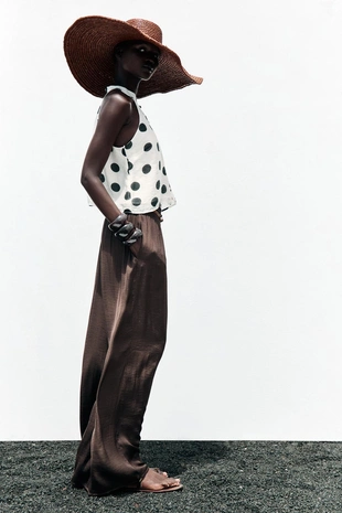 Brown | 8372/349/700 - Zara Широкие брюки из струящейся ткани