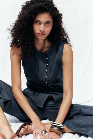 Двубортный льняной жилет- Заказать в России