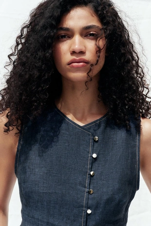 Двубортный льняной жилет- Заказать в России