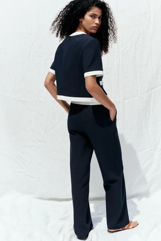 БРЮКИ STRAIGHT FIT С КОНТРАСТНЫМ ПОЯСОМ