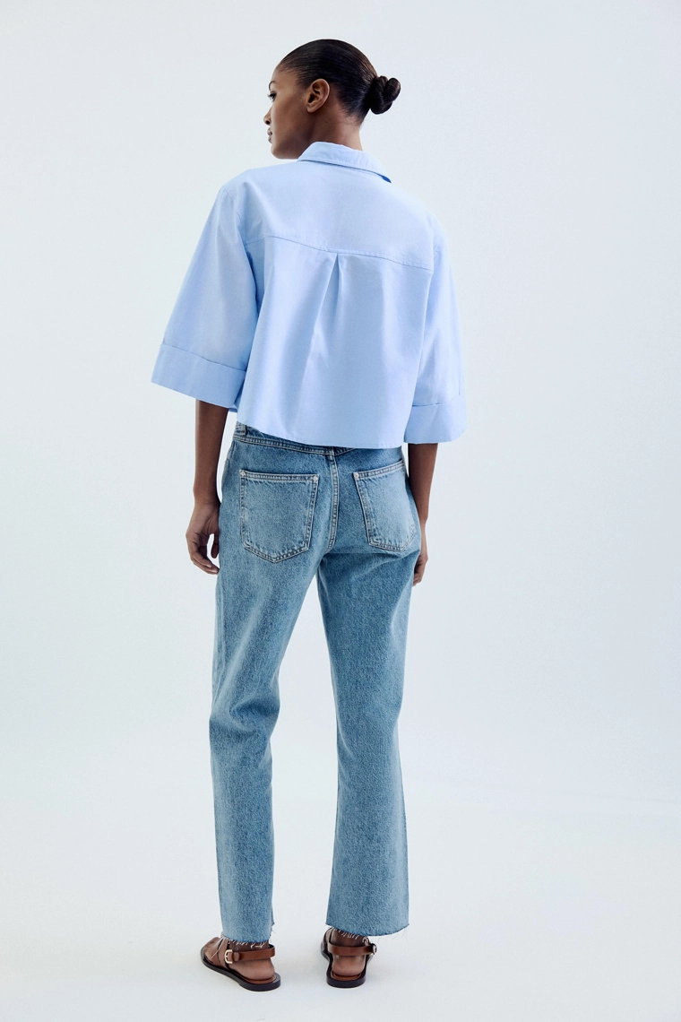 Джинсы zara z.09 прямого кроя на высокой талии с перекрестным поясом на щиколотку