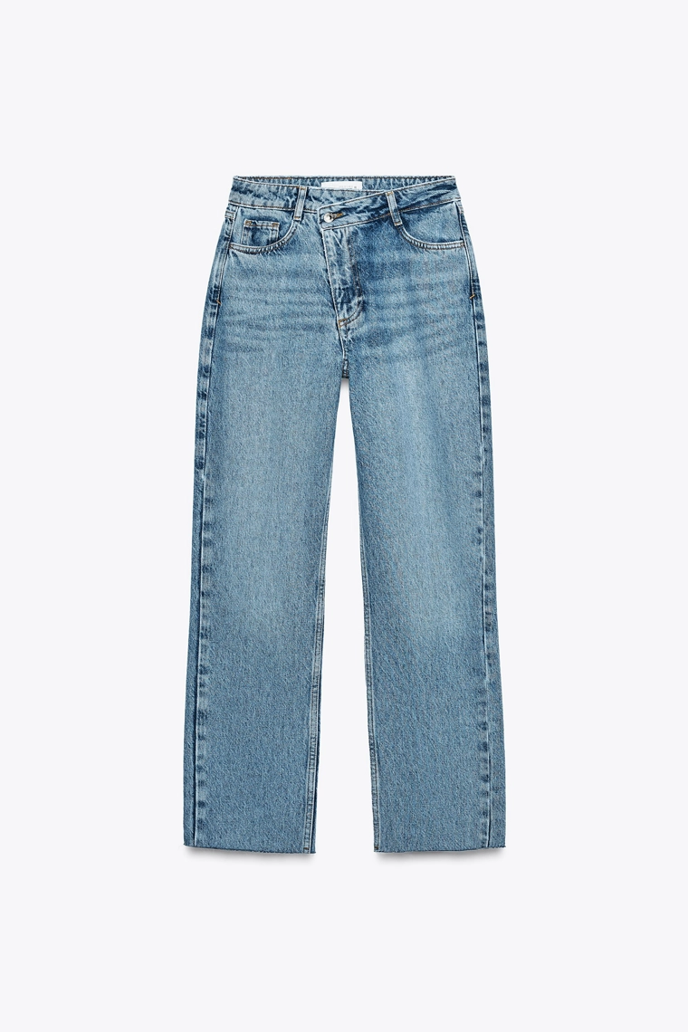 Джинсы zara z.09 прямого кроя на высокой талии с перекрестным поясом на щиколотку