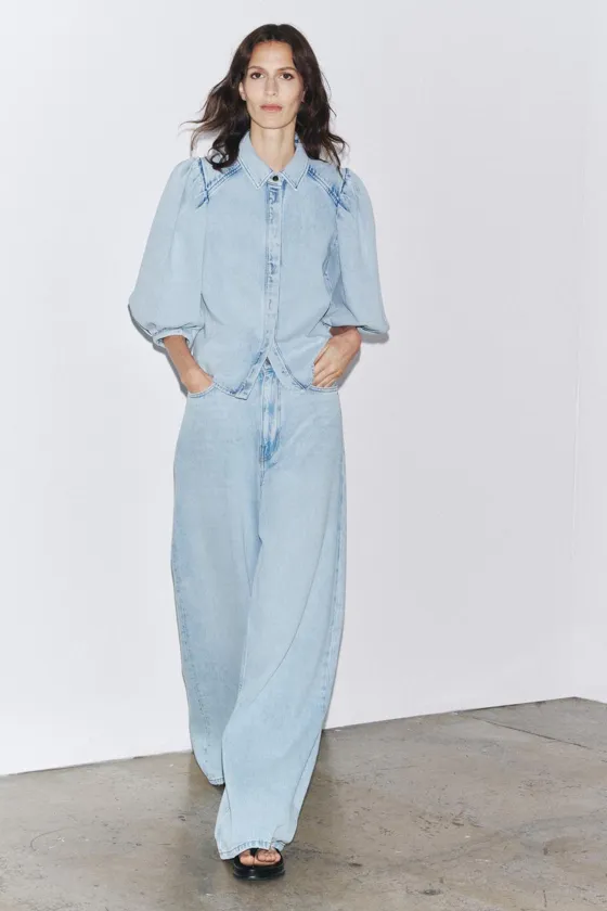 ZARA JEANS ZW COLLECTION PALAZZO ハイウエスト 6840/092 Zara zw collection high-waist palazzo jeans - Цвет голубой