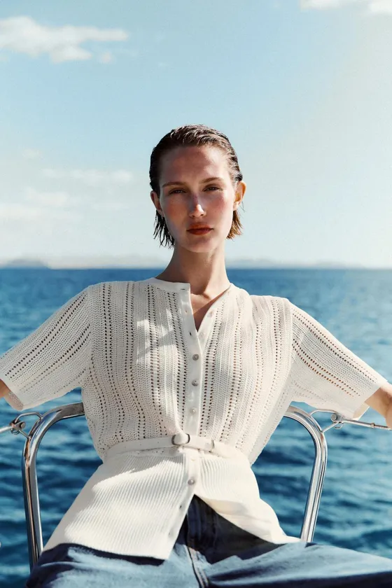 КАРДИГАН АЖУРНОЙ ВЯЗКИ С РЕМНЕМ