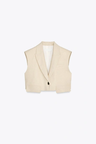 Укороченный жилет из смесового льна- Заказать в России