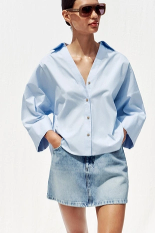 Рубашка из поплина с широкими рукавами