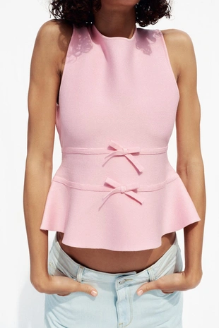 Трикотажный топ с баской и бантами - Заказать в России