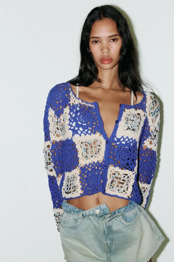 КАРДИГАН ИЗ КРУЖЕВА КРОШЕ С ПАЙЕТКАМИ