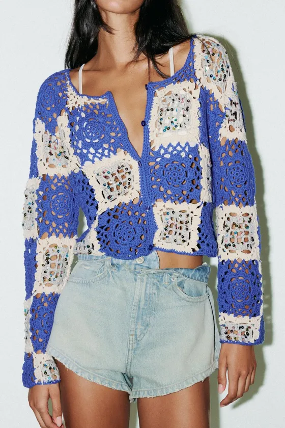 КАРДИГАН ИЗ КРУЖЕВА КРОШЕ С ПАЙЕТКАМИ