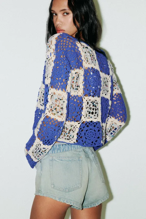 КАРДИГАН ИЗ КРУЖЕВА КРОШЕ С ПАЙЕТКАМИ