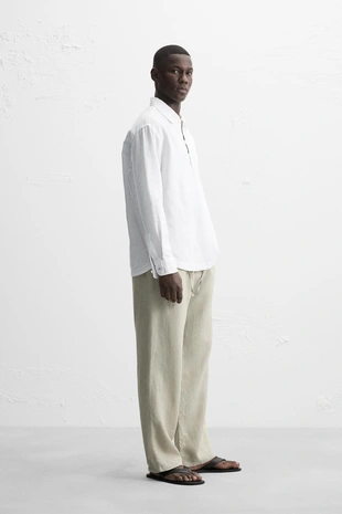 Рубашка поло из хлопка и льна- Заказать в России