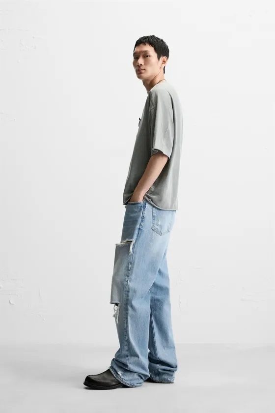 ФУТБОЛКА RELAXED FIT ИЗ ТКАНИ С ЭФФЕКТОМ ПОТЕРТОСТИ