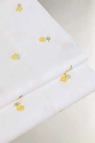 Простынь из хлопка с цветочным принтом мимозы- Заказать в России