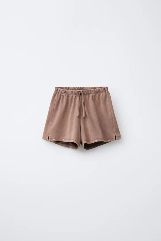 STUDDED WASHED-EFFECT BERMUDA SHORTS