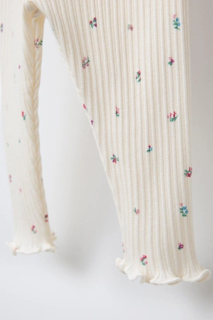 Легинсы в рубчик с цветочным принтом- Заказать в России