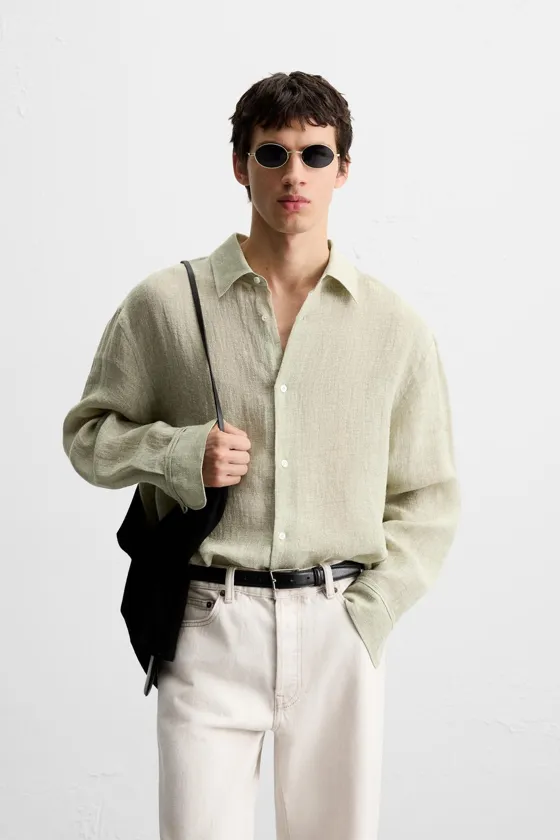 РУБАШКА RELAXED FIT ИЗ СМЕСОВОГО ЛЬНА