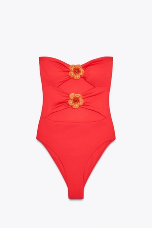 Купальник с цветочным бандо и цветами- Заказать в России