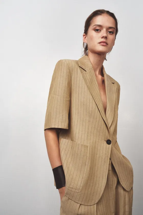 БЛЕЙЗЕР ИЗ СМЕСОВОГО ЛЬНА В ПОЛОСКУ — ZW COLLECTION