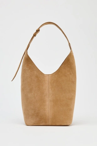 Большая кожаная сумка-мешок с ручкой