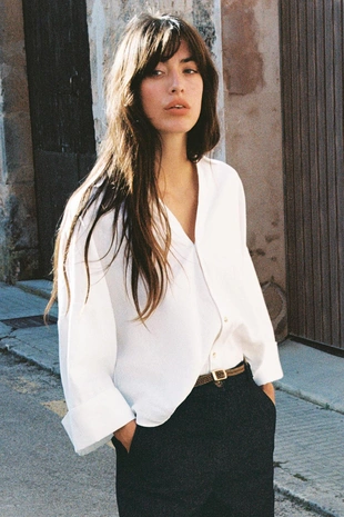 Купить Zara Рубашка из смесового льна с широкими рукавами