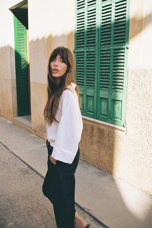 White | 3457/734/250 - Zara Рубашка из смесового льна с широкими рукавами