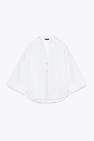 Рубашка из смесового льна с широкими рукавами
