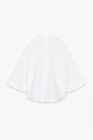 Рубашка из смесового льна с широкими рукавами- Заказать в России