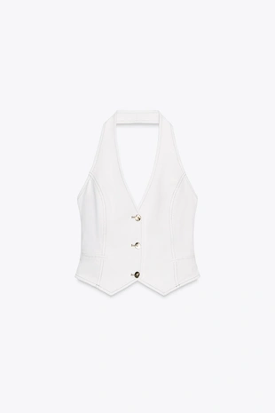 Короткий джинсовый топ Z1975 с горловиной халтер- Заказать в России