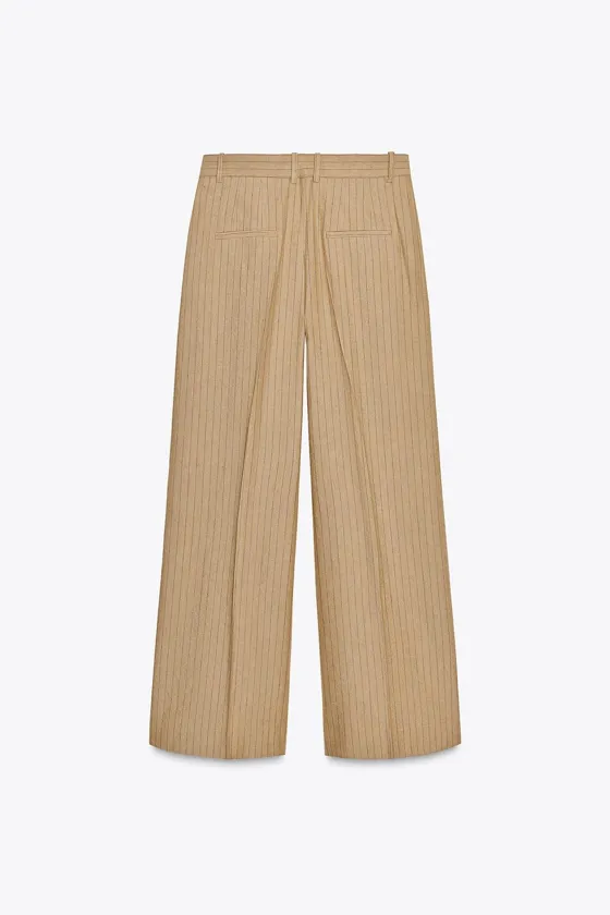 БРЮКИ ИЗ СМЕСОВОГО ЛЬНА В ПОЛОСКУ С ЗАЩИПАМИ — ZW COLLECTION