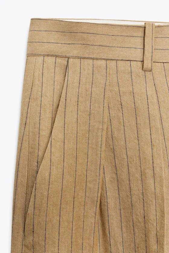 БРЮКИ ИЗ СМЕСОВОГО ЛЬНА В ПОЛОСКУ С ЗАЩИПАМИ — ZW COLLECTION