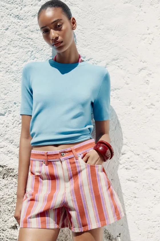 ШОРТЫ Z1975 MOM FIT В ПОЛОСКУ С ВЫСОКОЙ ПОСАДКОЙ