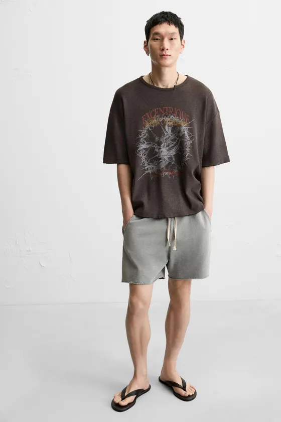 ШОРТЫ RELAXED FIT ИЗ ТКАНИ С ЭФФЕКТОМ ПОТЕРТОСТИ