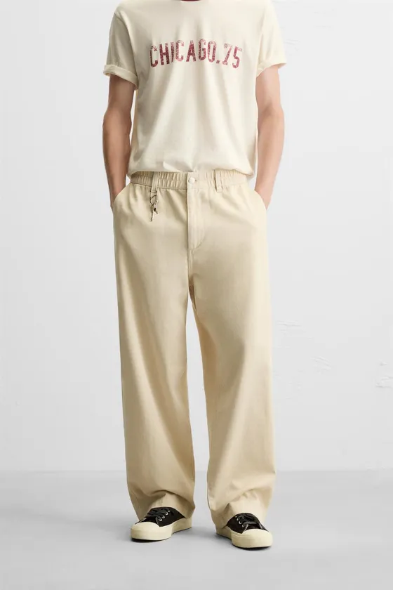БРЮКИ RELAXED FIT ИЗ РЕЛЬЕФНОЙ ТКАНИ
