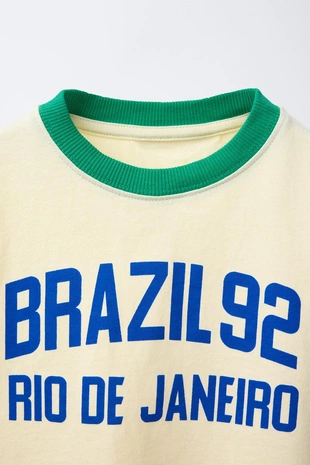 Light yellow | 6208/957/306 - Zara Футболка с контрастными кромками и надписью