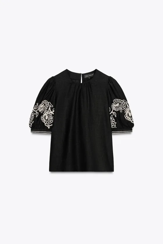 ТОП ИЗ СМЕСОВОГО ЛЬНА С ВЫШИВКОЙ — ZW COLLECTION