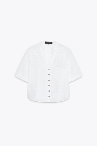 Короткая рубашка с ажурной вышивкой- Заказать в России