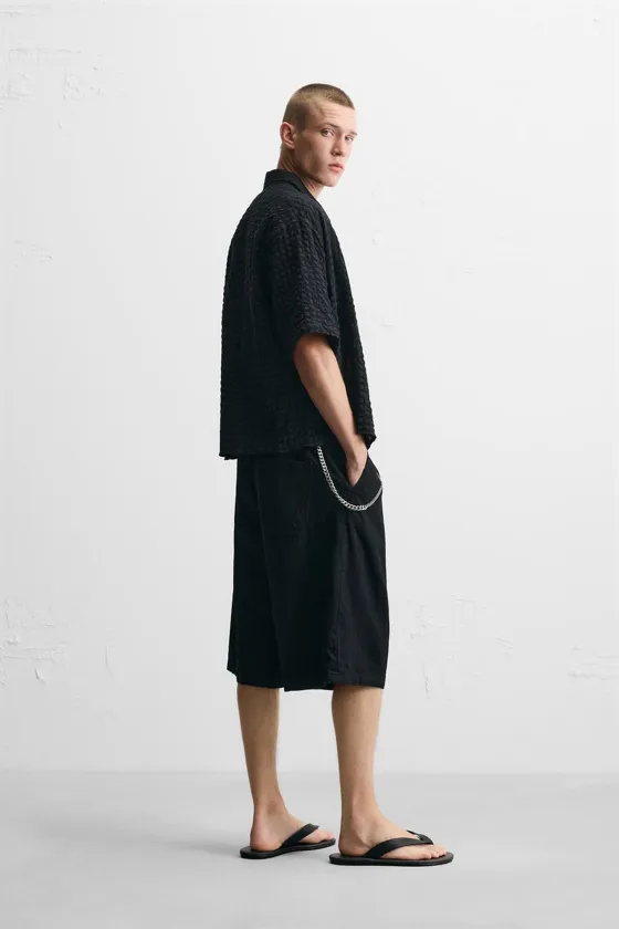 РУБАШКА ИЗ ЖАТОЙ ТКАНИ В МЕЛКУЮ ПОЛОСКУ