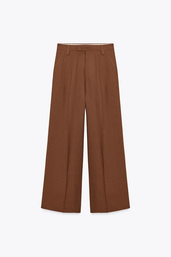 БРЮКИ ИЗ СМЕСОВОГО ЛЬНА С ЗАЩИПАМИ — ZW COLLECTION