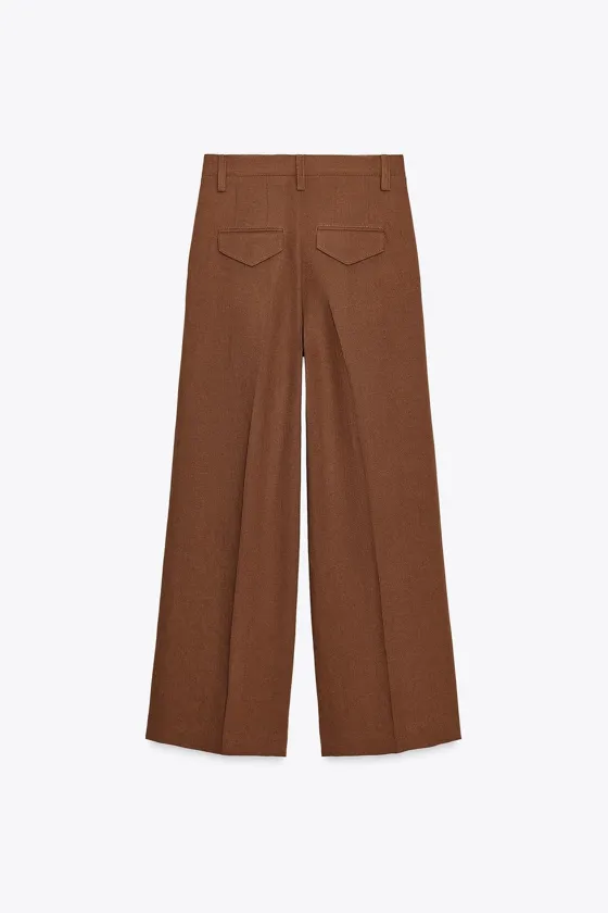 БРЮКИ ИЗ СМЕСОВОГО ЛЬНА С ЗАЩИПАМИ — ZW COLLECTION