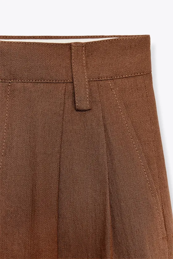 БРЮКИ ИЗ СМЕСОВОГО ЛЬНА С ЗАЩИПАМИ — ZW COLLECTION