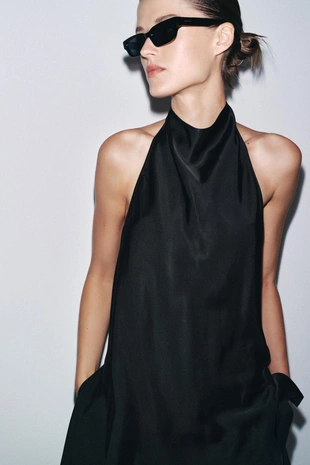 Атласный топ с горловиной халтер — ZW COLLECTION- Заказать в России