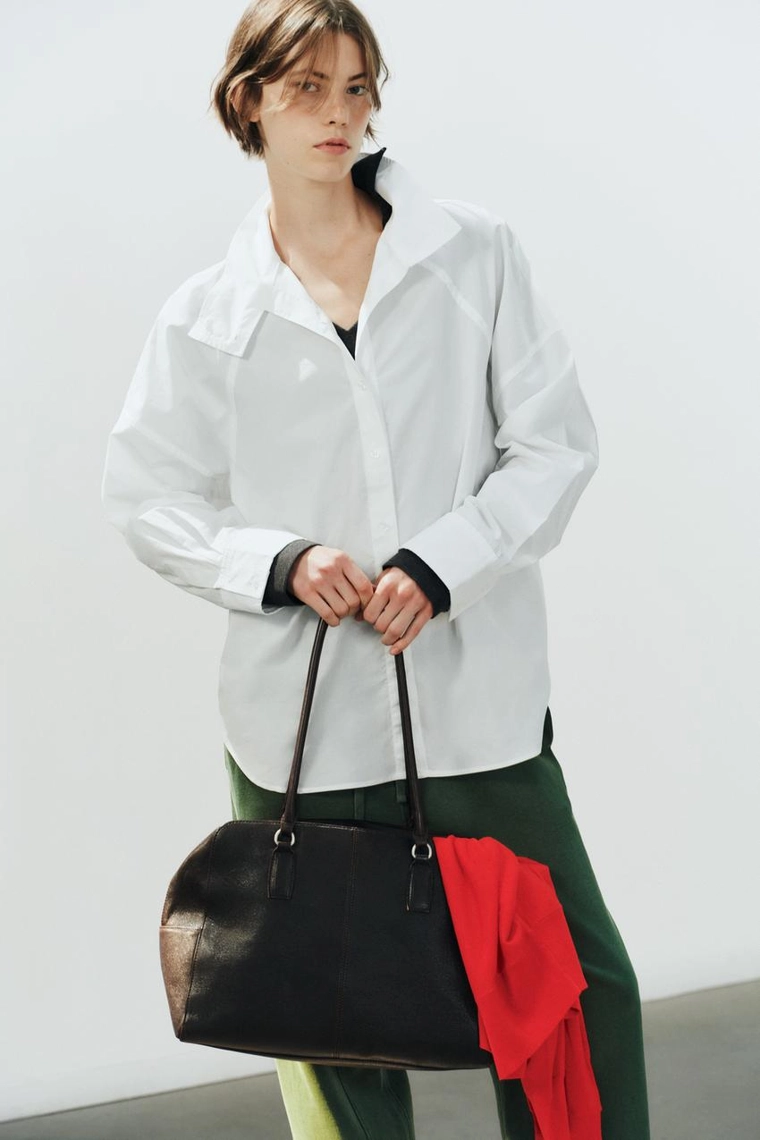 Рубашка oversize с высоким воротником