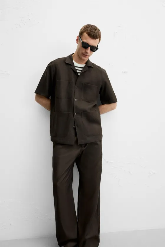 РУБАШКА ИЗ 100% ЛЬНА С КАРМАНАМИ