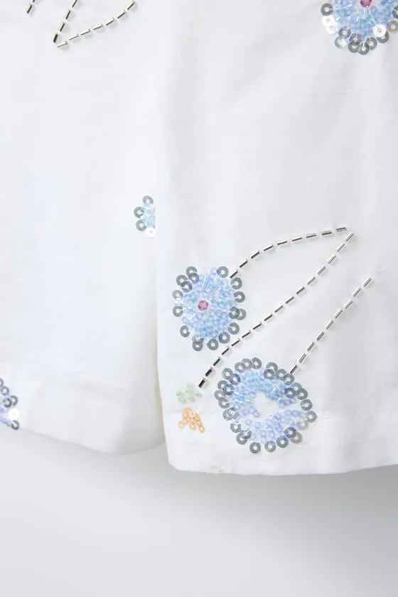 ШОРТЫ С ЦВЕТОЧНЫМ ПРИНТОМ И БУСИНАМИ