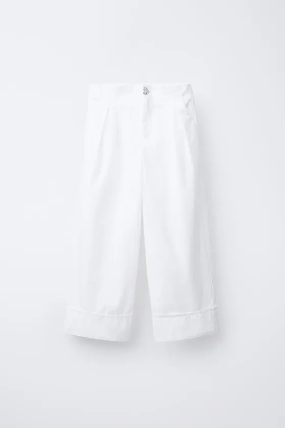 БРЮКИ ИЗ ПОПЛИНА С ПУГОВИЦАМИ И СТРАЗАМИ