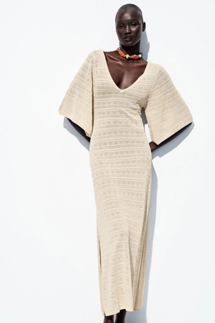 Длинное трикотажное платье в технике «поинтелль»- Заказать в России