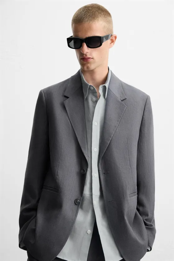 Пиджак regular fit из льняной ткани