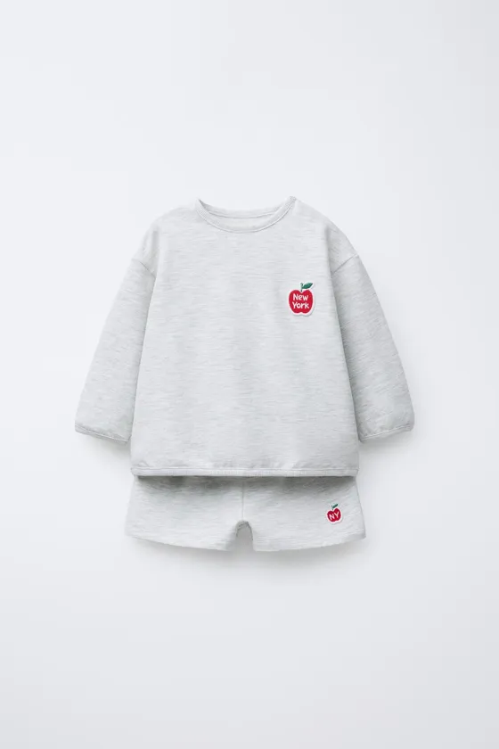 APPLE PATCH SWEATSHIRT AND BERMUDA SHORTS SET