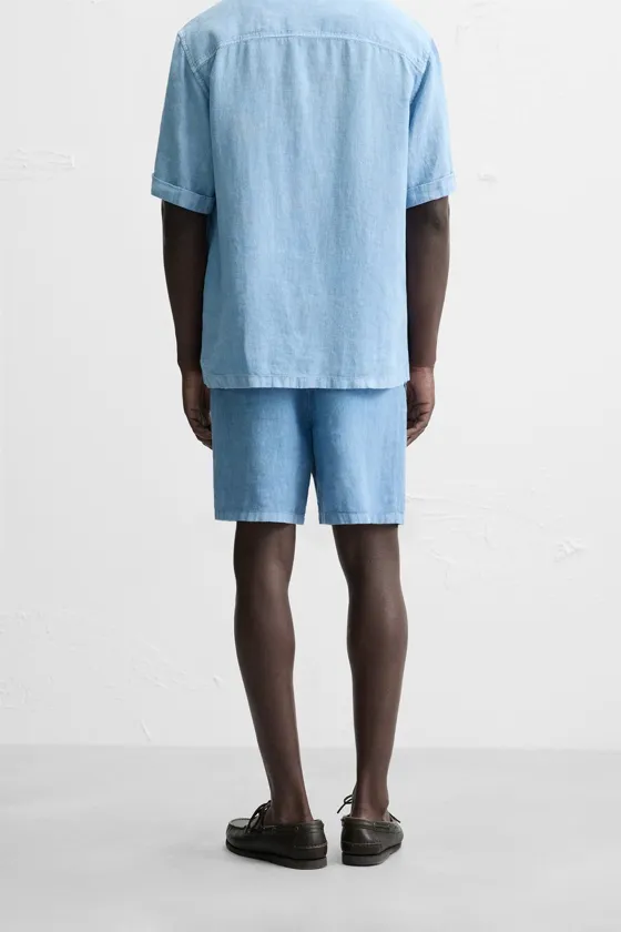 ШОРТЫ ИЗ 100% ЛЬНА С ЭФФЕКТОМ ПОТЕРТОСТИ